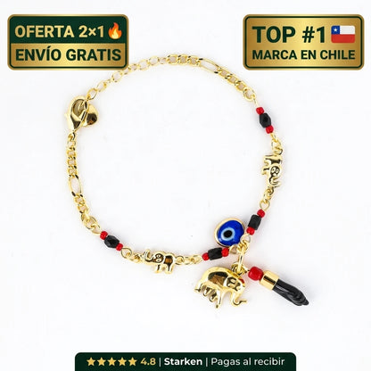 Pulsera Elefante y Ojo Turco Baño Oro 14k | Atrae Abundancia y Protege tu Energía